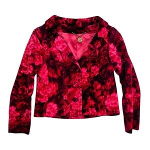 Mamselle Betty Carol Vintage Velvet Jacket Blazer  Women's Size S  Red Floral